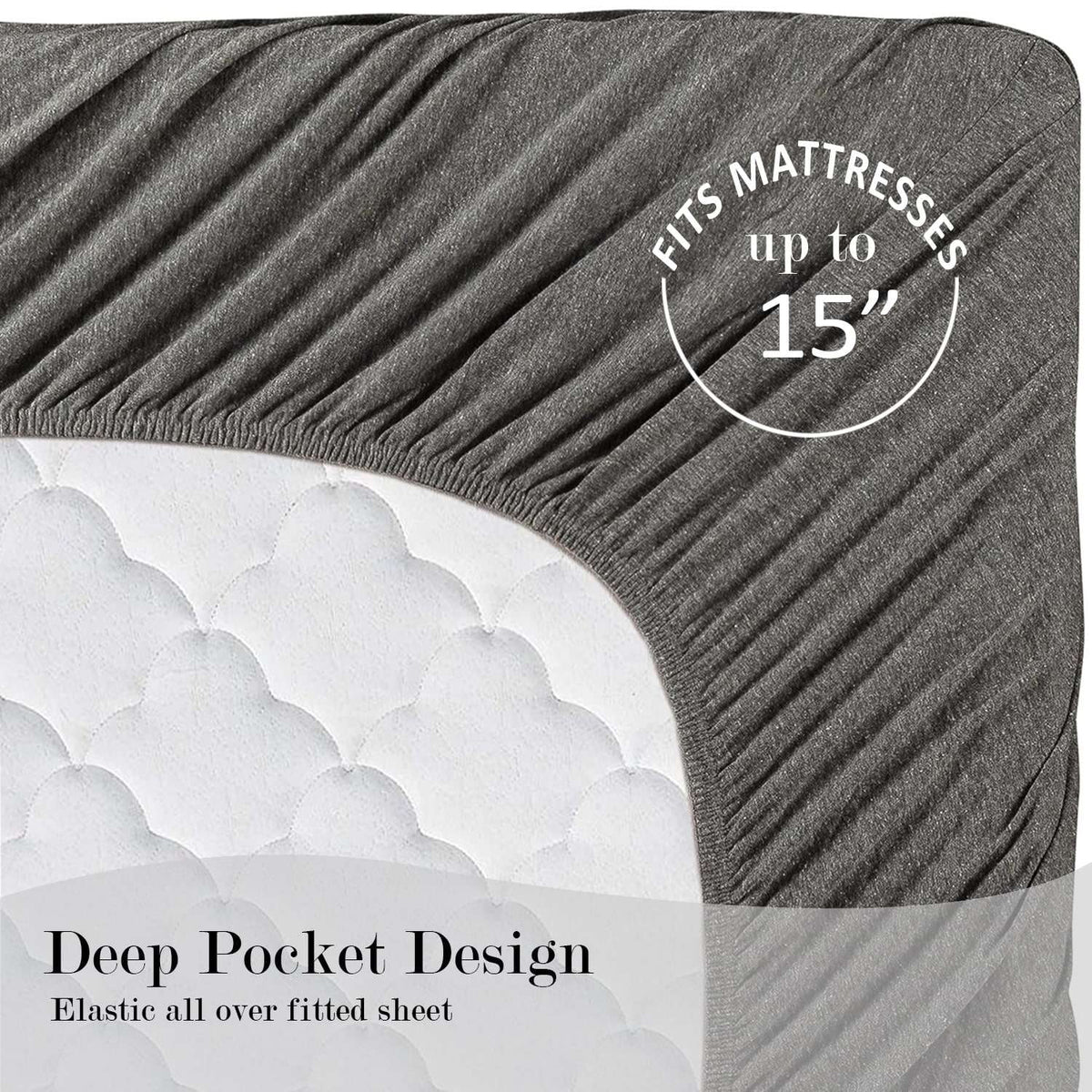 Velmora™ Cotton Rich Extra Soft Jersey Bed Sheet Set, Queen, Charcoal, 4 Pieces