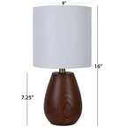 Velmora™ 16 in Walnut Wood-Look Rounded Table Lamp with White Shade