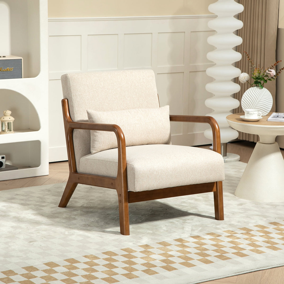 Velmora™ Wood Arm Accent Chair, Beige