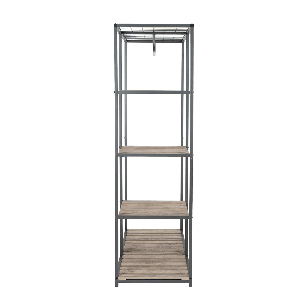 Velmora™ Farmhouse Style Gray Wood and Metal Clothes Rack with Garment Rod