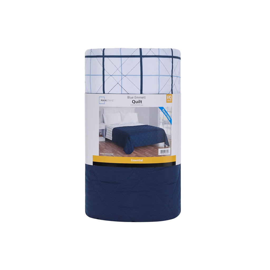 Velmora™ Plaid Quilt, Full/Queen, Blue & White, Lightweight & Reversible Bedding