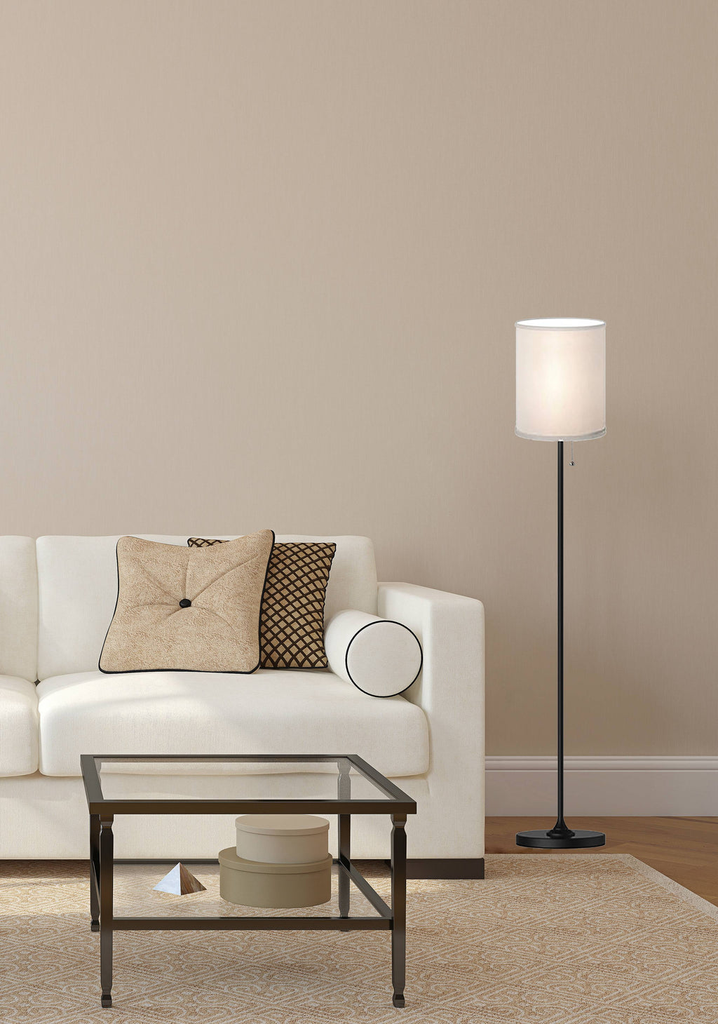 Velmora™ 56.5 in Floor Lamp, Black Finish with White Fabric Shade