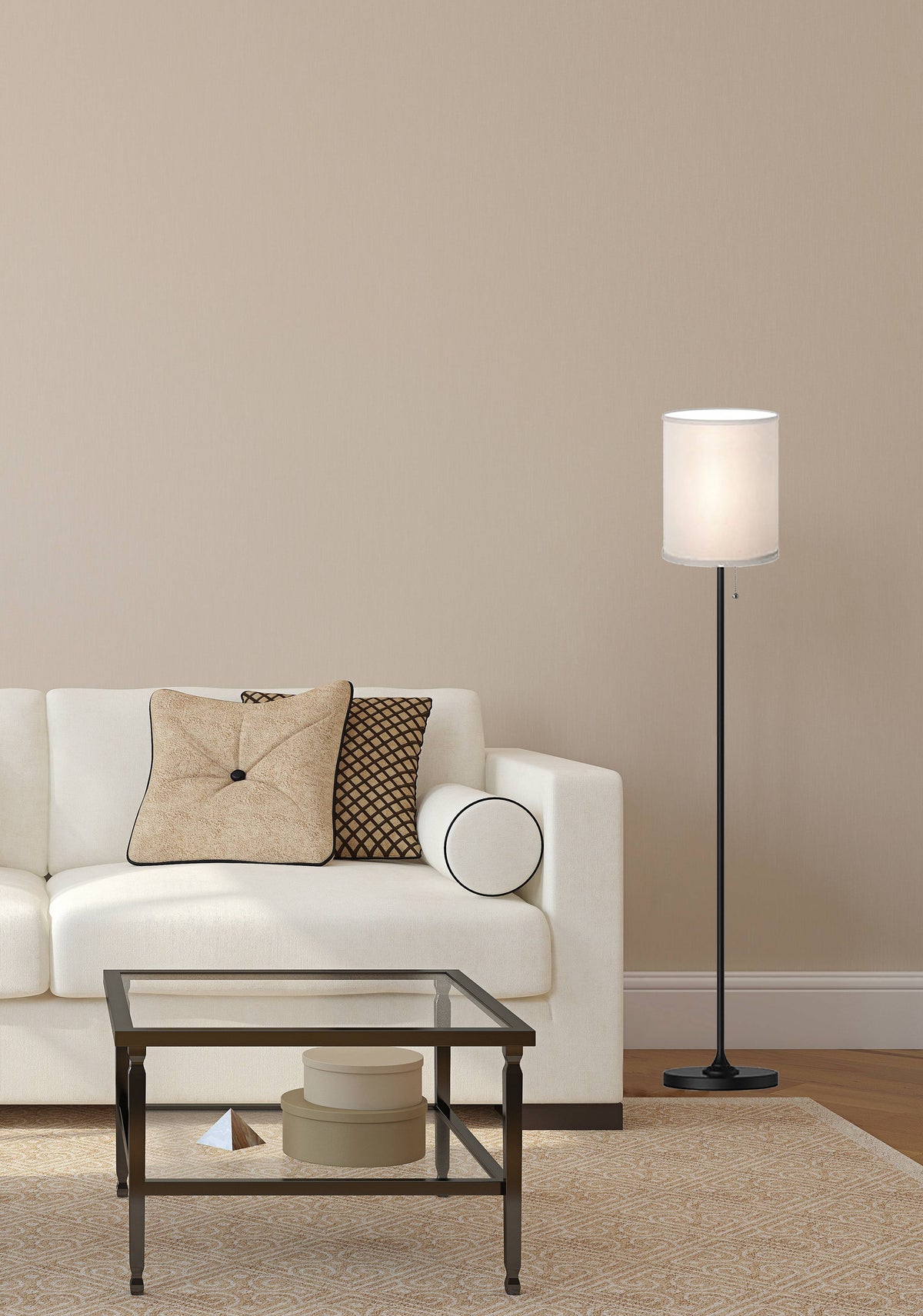 Velmora™ 56.5 in Floor Lamp, Black Finish with White Fabric Shade