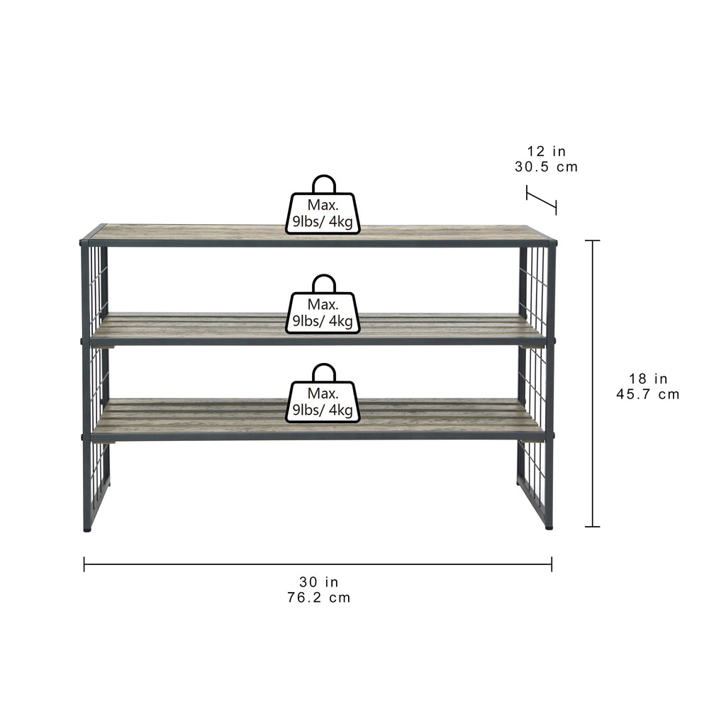 Velmora™ (3 pack) Decorative Gunmetal Grey Wood and Metal Shoe Rack