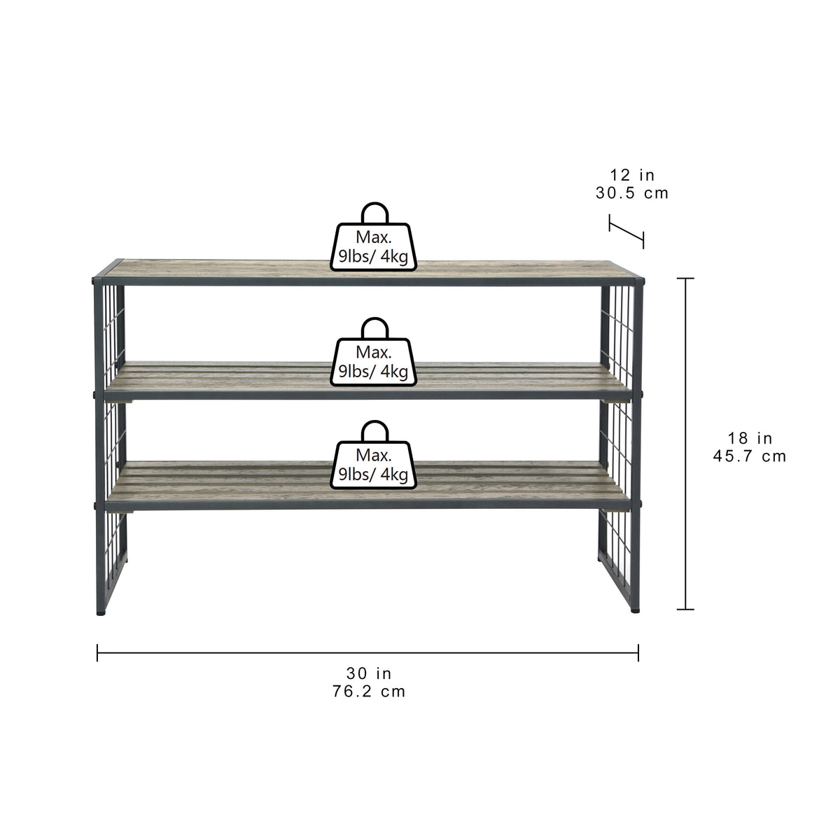 Velmora™ (3 pack) Decorative Gunmetal Grey Wood and Metal Shoe Rack