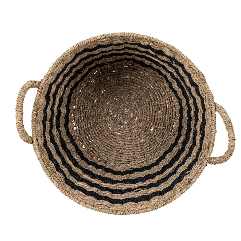 Velmora™ Extra Large Striped Seagrass Decorative Storage Basket with Handles, 17 in x 18 in