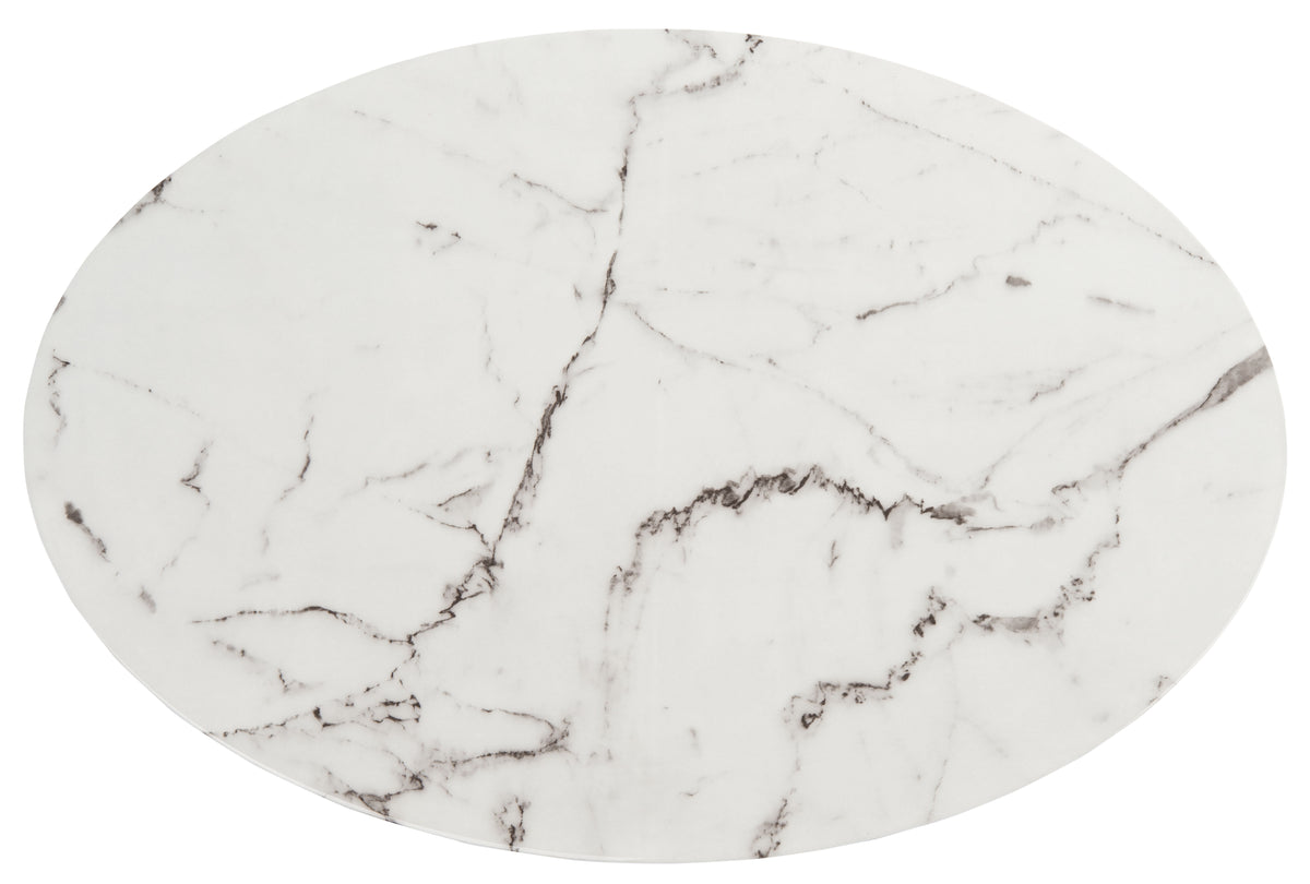 Velmora™ Placido Abstract Oval Coffee Table, White Marble/Black