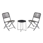Velmora™ 3-Piece Steel and Wicker Rope Folding Outdoor Patio Bistro Set, Gray/Black
