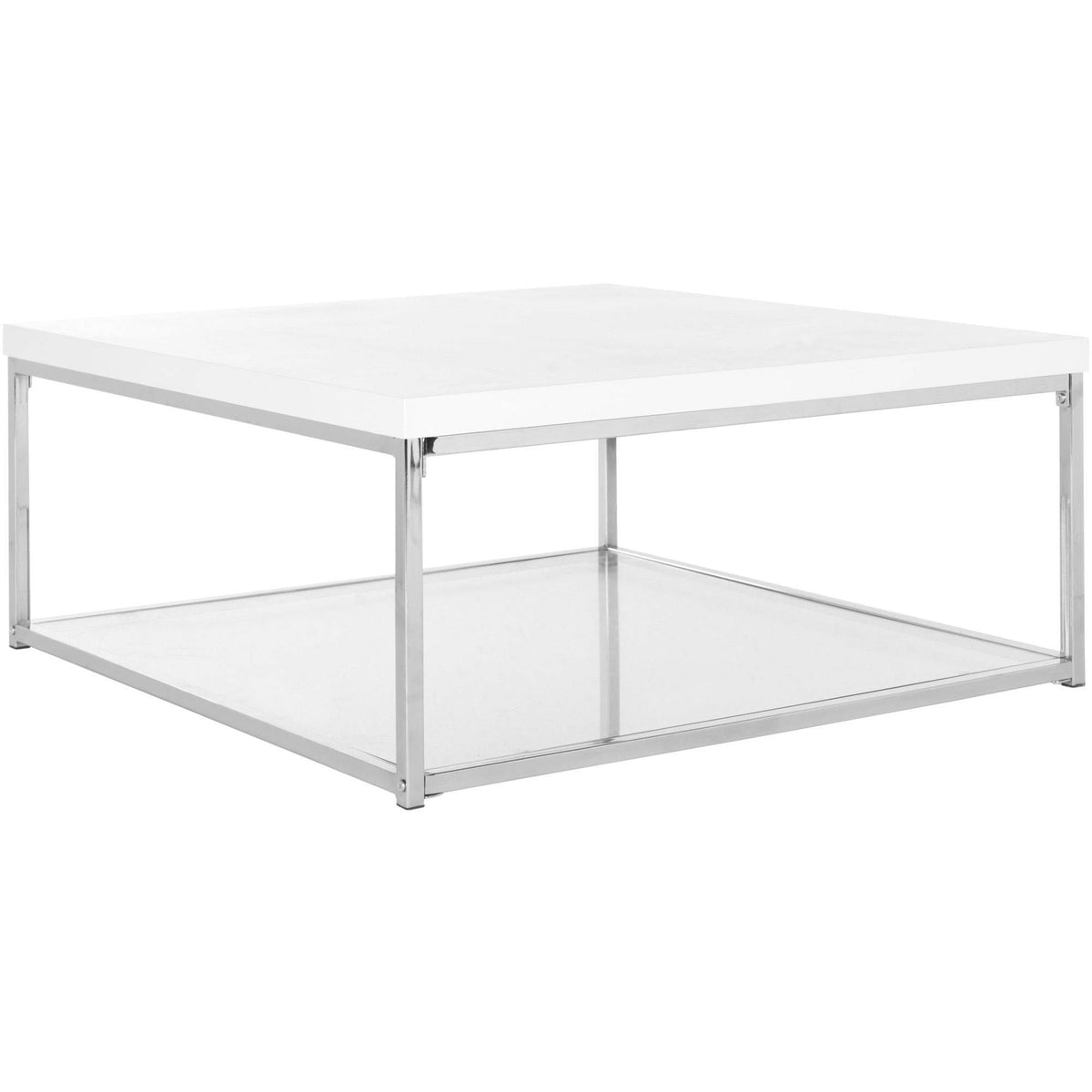 Velmora™ Malone Modern Glam Chrome High Gloss Coffee Table, White/Chrome