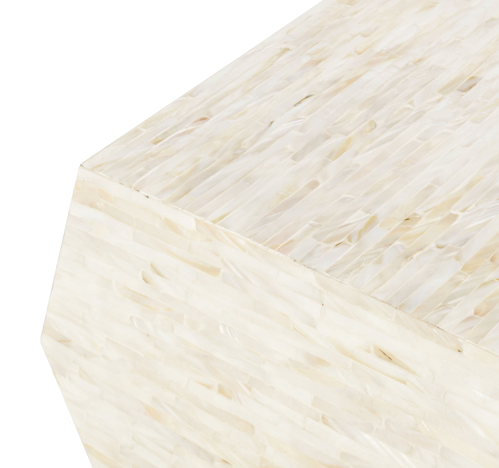 Velmora™ Lea Glam Mosaic Geometric Side Table, Light Beige/Multi