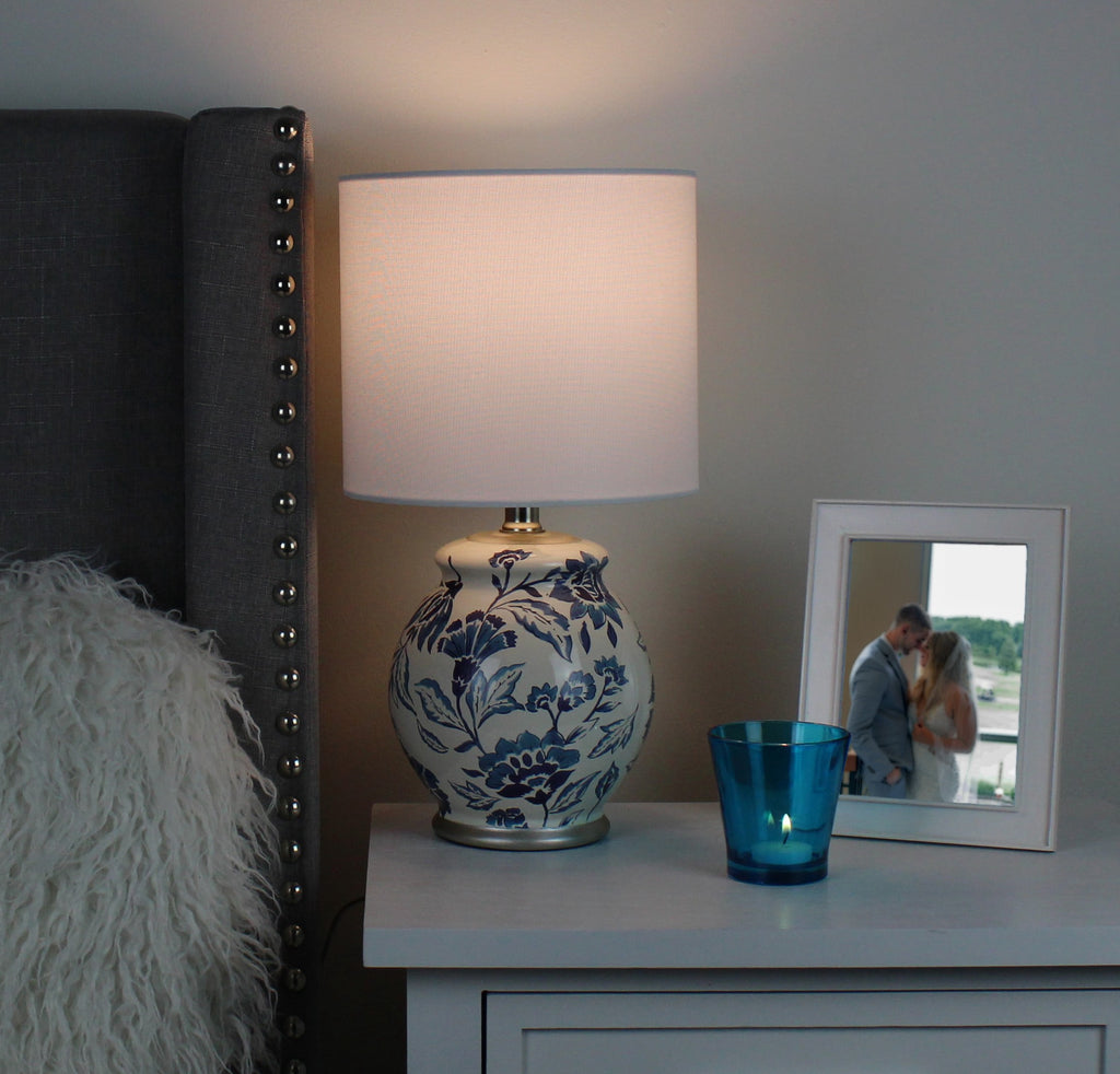 Velmora™ Floral Ceramic Lamp with Shade, 17"