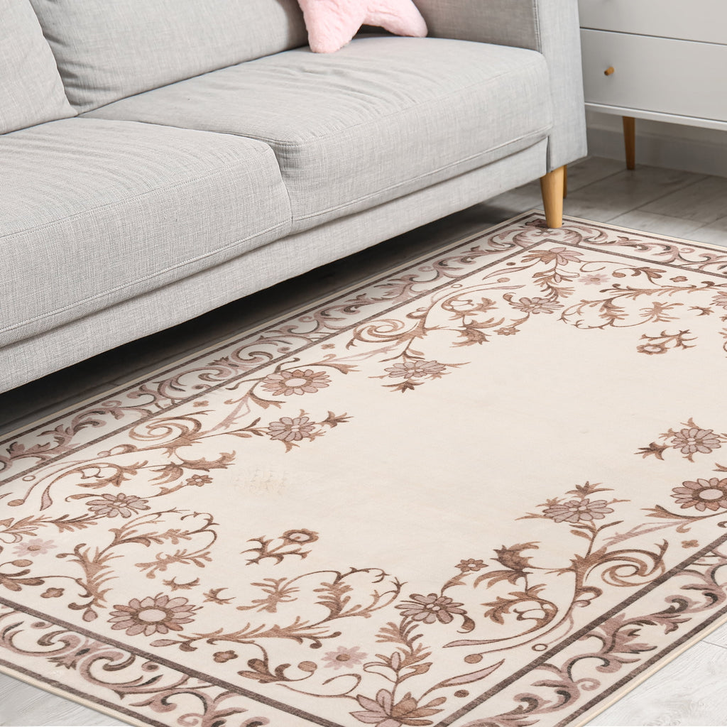 Velmora™ Tan Floral Faux Fur Indoor Area Rug, 4 ft x 5 ft 6 in