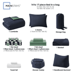 Velmora™ Dorm Essentials 14-Piece Bed-in-a-Bag Comforter Set, Twin-XL, Reversible Navy/Green