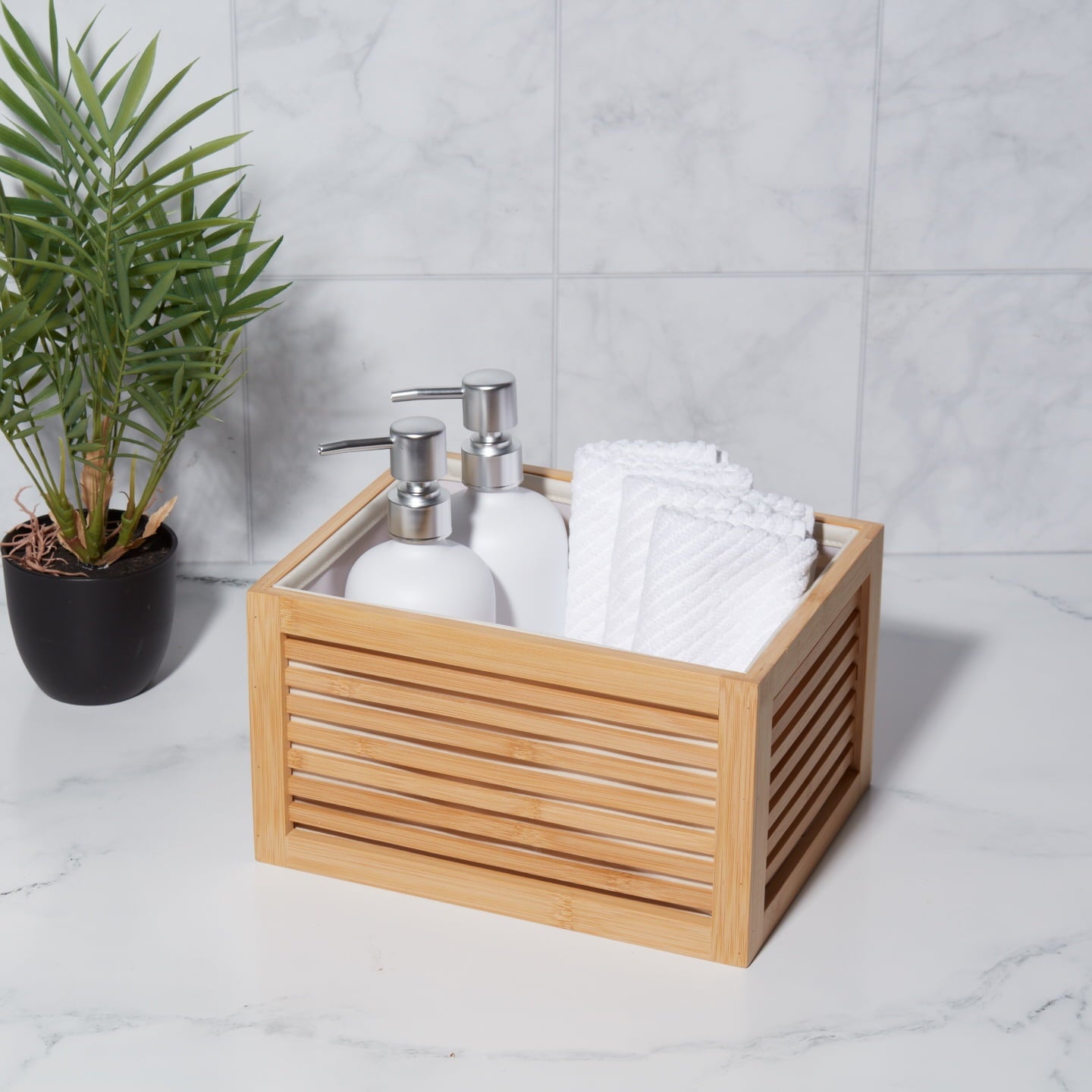 Velmora™ (2 pack) Bamboo Slatted Basket Organizer