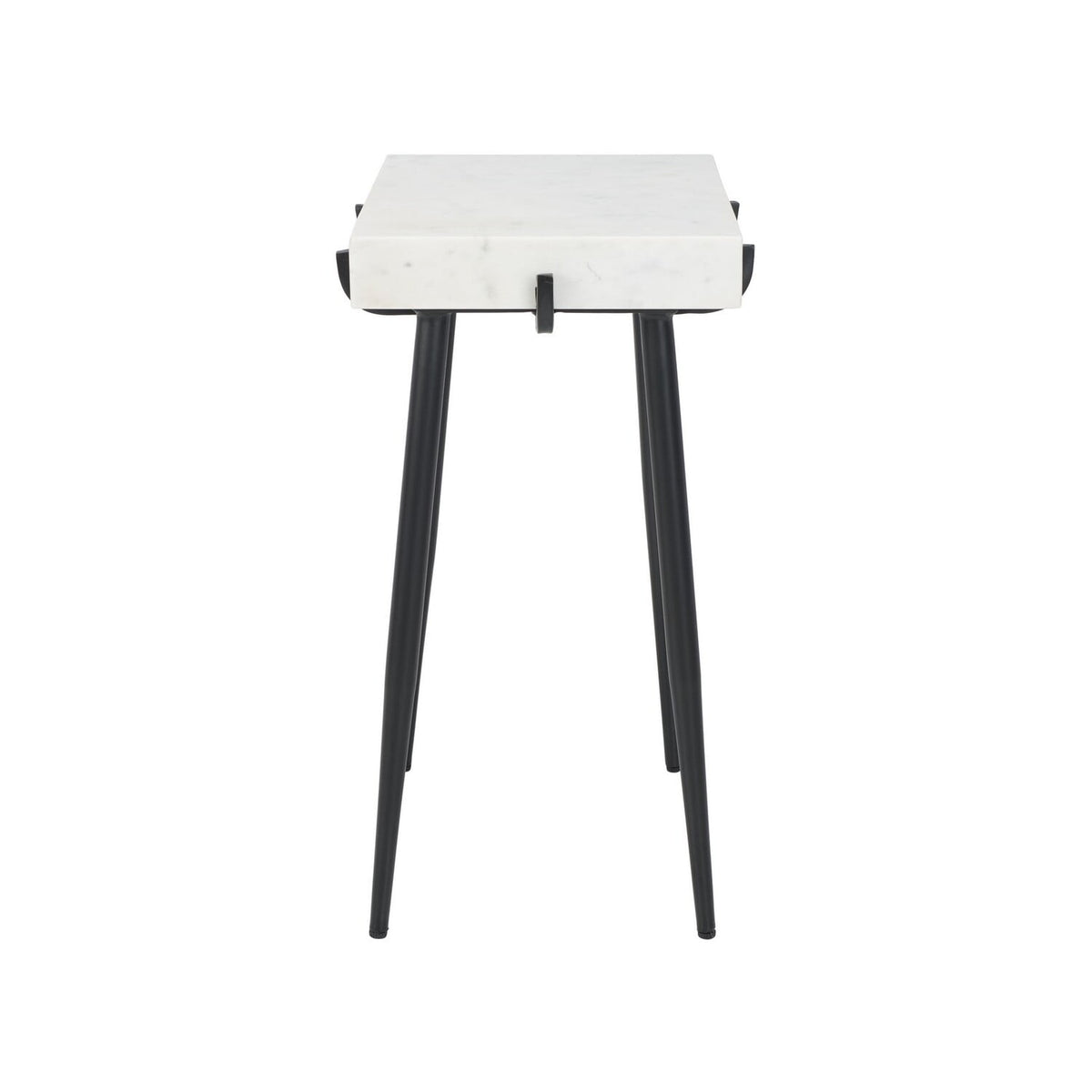 Velmora™ Yuki Mid-Century Stone Top Accent Table, White Marble/Black