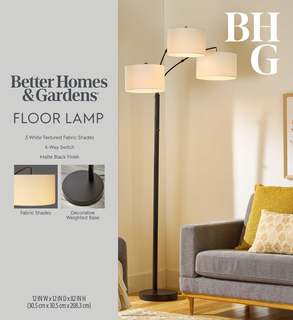 Velmora™ 82 in Matte Black 3-Light Arc Floor Lamp with Adjustable Shades