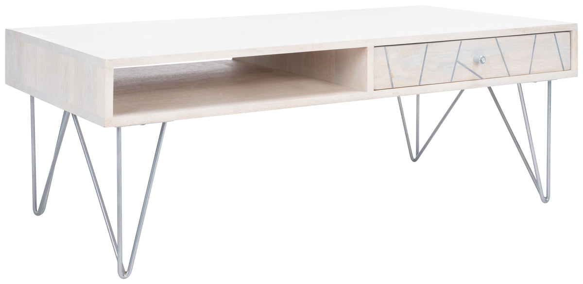 Velmora™ Marigold Mid-Century Coffee Table with Drawer, White/Silver