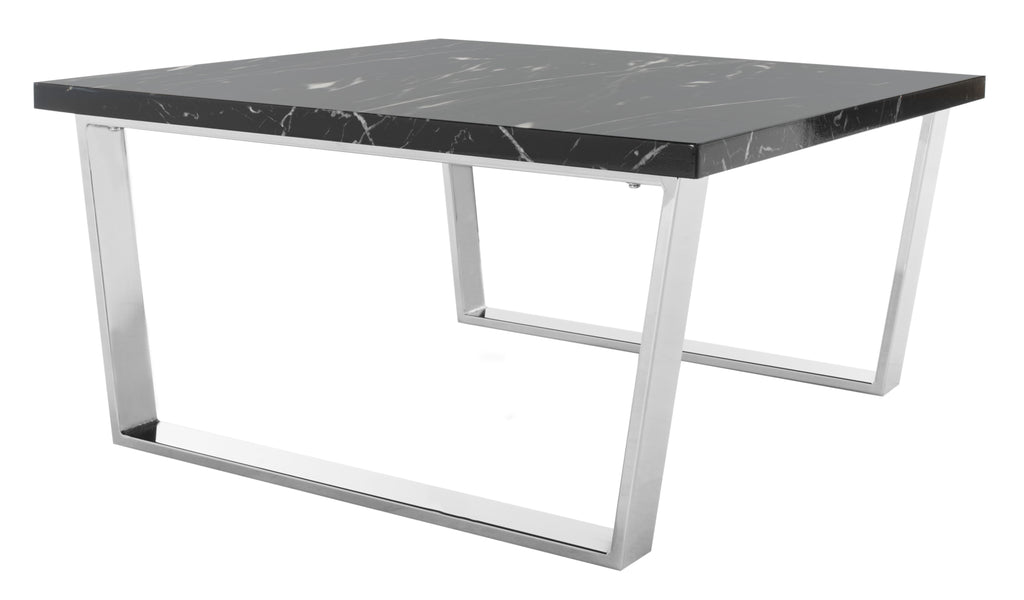Velmora™ Carmen Modern Glam Square Coffee Table, Black Marble/Chrome