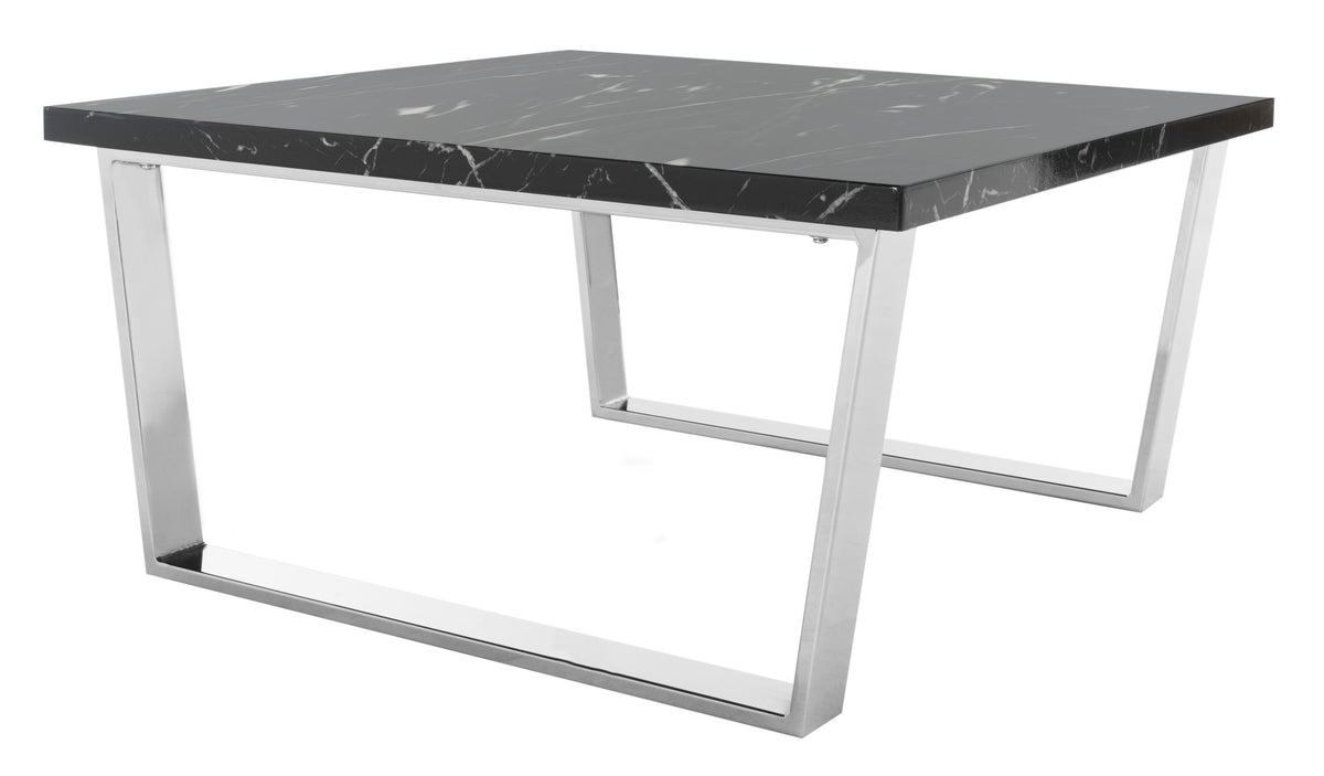 Velmora™ Carmen Modern Glam Square Coffee Table, Black Marble/Chrome