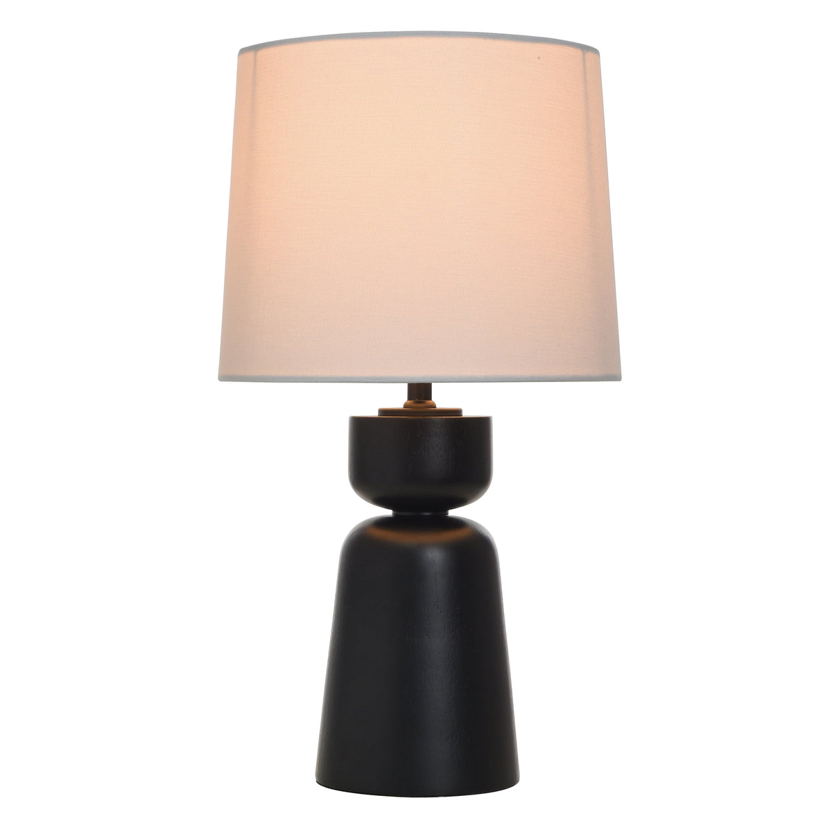 Velmora™ Wood Totem Table Lamp with White Linen Shade, 10"L x 10"W x 18"H