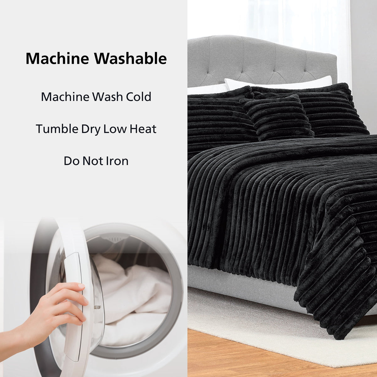 Velmora™ King Comforter Set, 5-Piece, All-Season, Black Cozy Plush