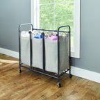 Velmora™ Laundry Sorter and Hamper, Metal Rolling Cart with 3 Removable Fabric Bins, Grey