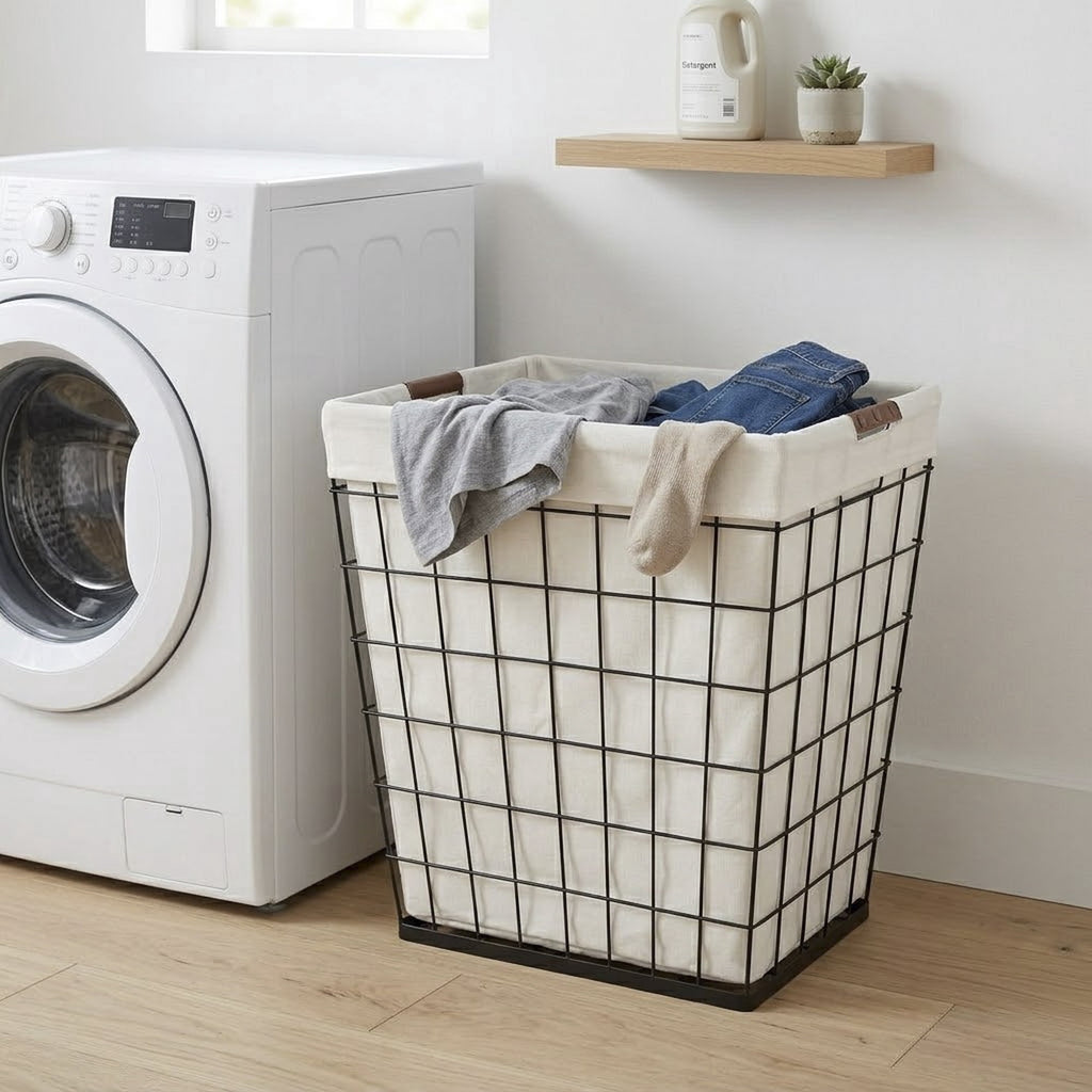 Velmora™ 75L Rectangular Steel Wire Laundry Hamper with Removable Liner, Natural, Adult