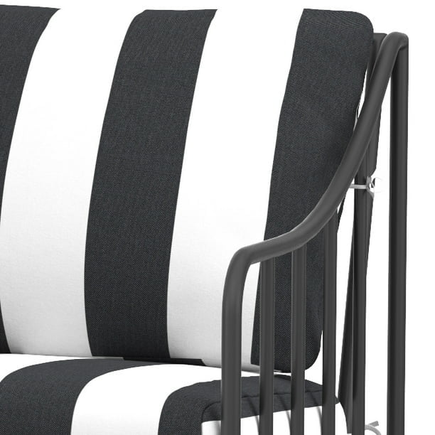 Velmora™ Aubrey 3-Piece Outdoor Steel Stationary Chat Set, Stripe Cushion