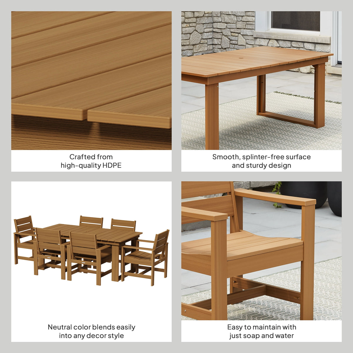 Velmora™ Ezra 7-Piece Outdoor HDPE Dining Set, Teak