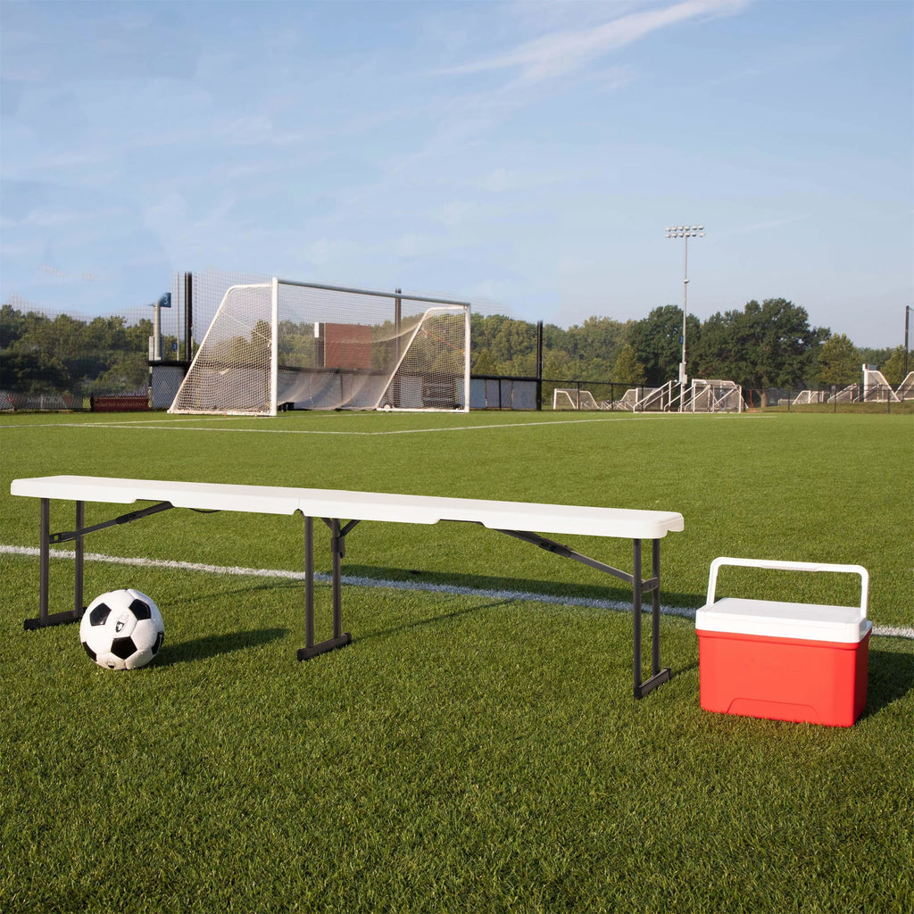 Velmora™ 6' Centerfold Bench, Steel Frame, Indoor Outdoor, Includes Carry Handle, White