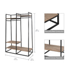 Velmora™ Jace Freestanding Metal 2-Rod Garment Clothes Rack with 4 Wooden Shelves, Black