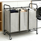 Velmora™ Laundry Sorter and Hamper, Metal Rolling Cart with 3 Removable Fabric Bins, Grey
