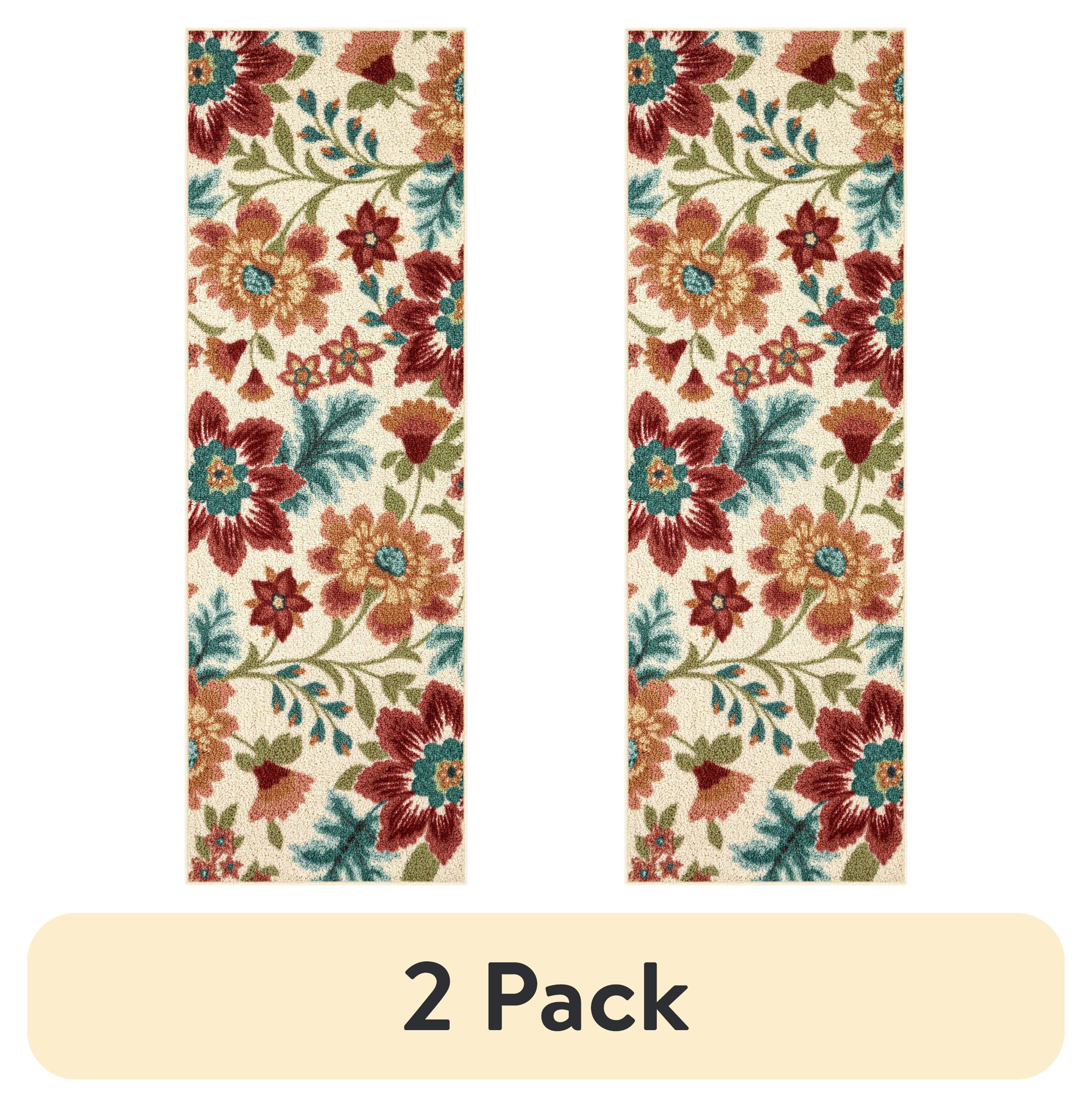 Velmora™ (2 pack) Farmhouse Oversized Floral Cream Multicolor Indoor Hallway Runner Rug, 2'x6'