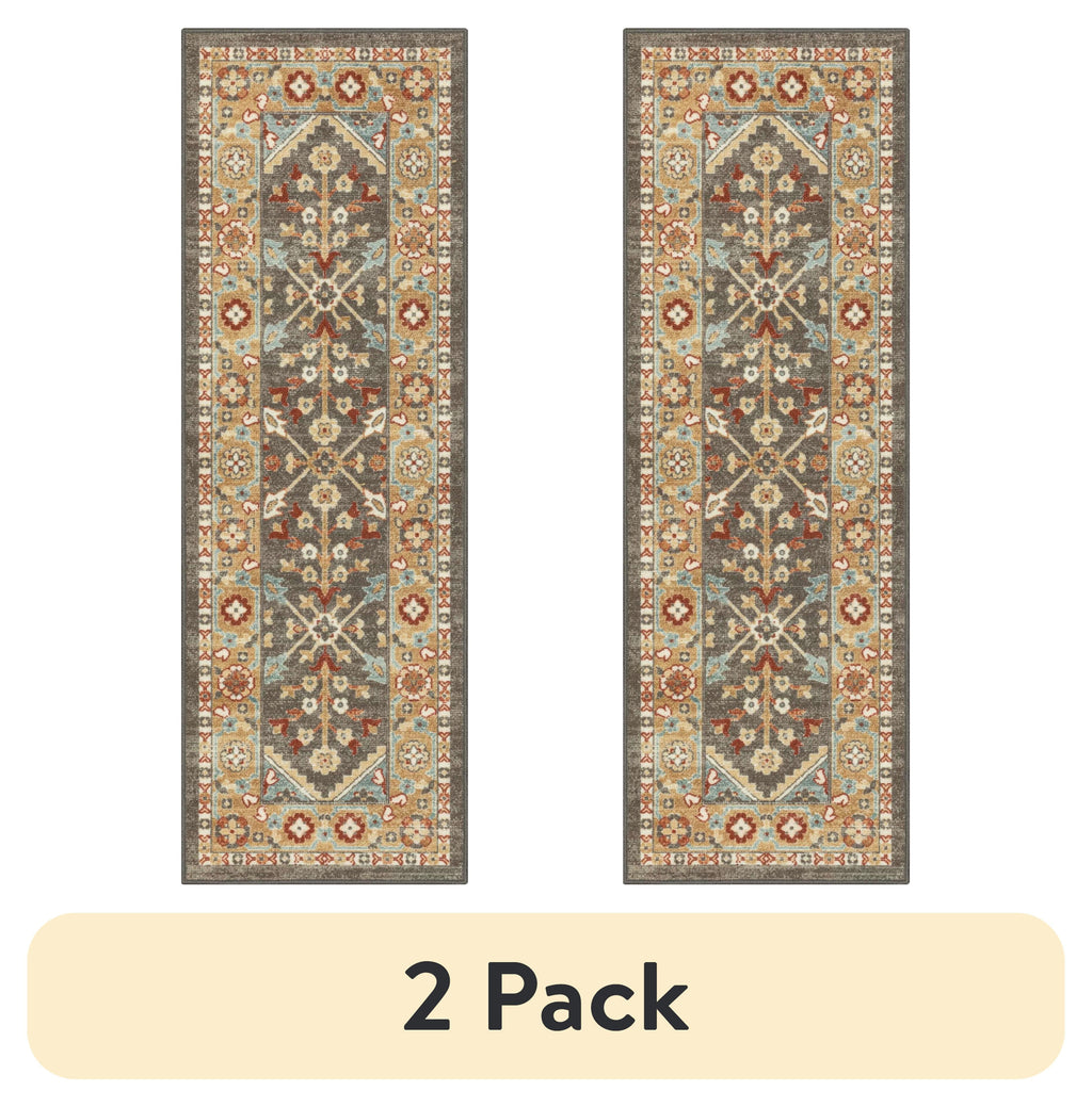 Velmora™ (2 pack) Persian Border Medallion Loop Print Rust Brown Indoor Runner Rug, 1'8"x5'