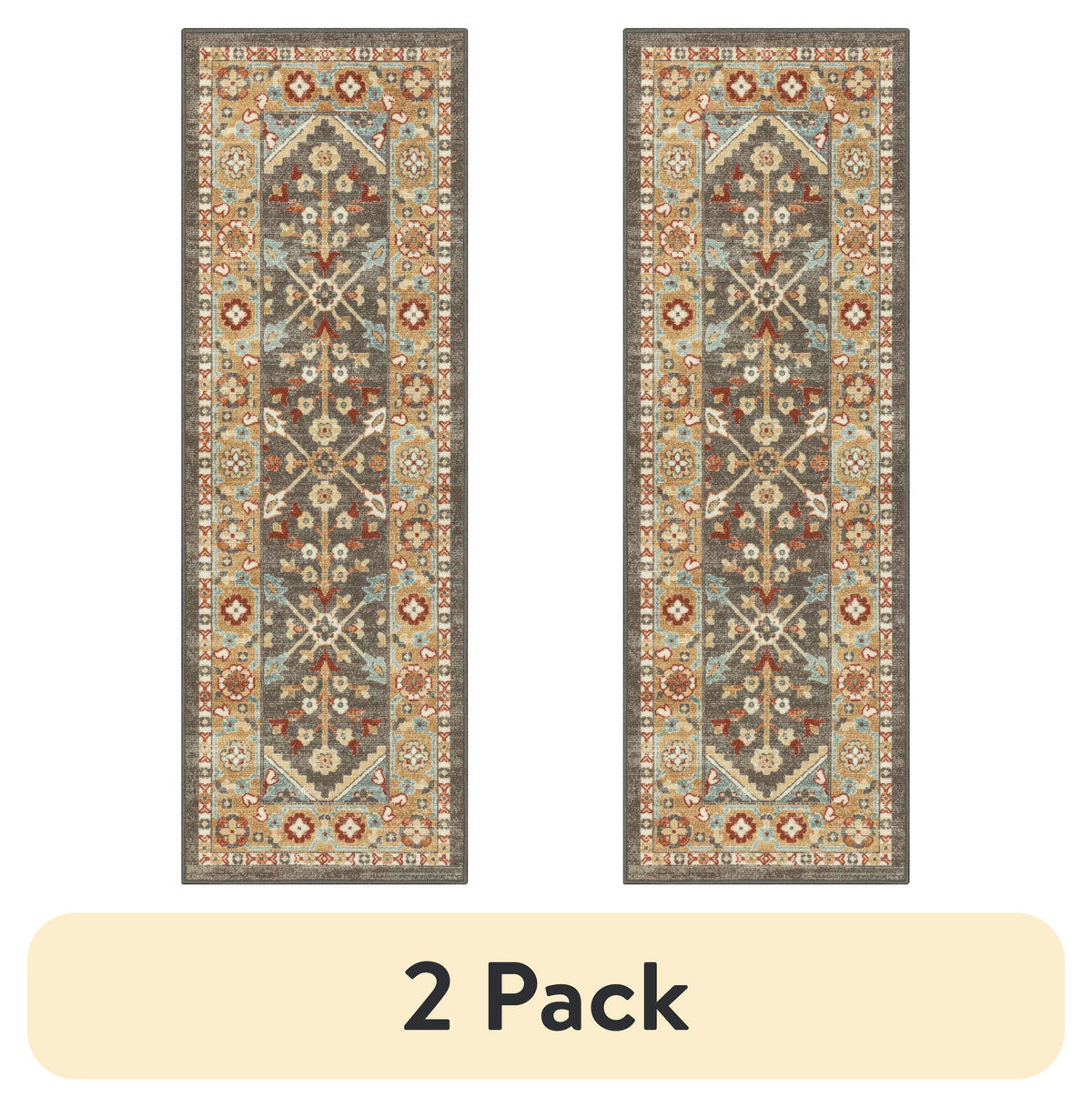 Velmora™ (2 pack) Persian Border Medallion Loop Print Rust Brown Indoor Runner Rug, 1'8"x5'