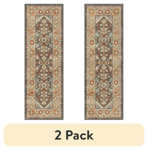 Velmora™ (2 pack) Persian Border Medallion Loop Print Rust Brown Indoor Runner Rug, 1'8"x5'
