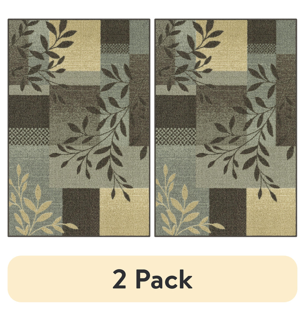 Velmora™ (2 pack) Gray Leaf Block Print Indoor Accent Rug, 2'6" x 3'10", For Home Decor