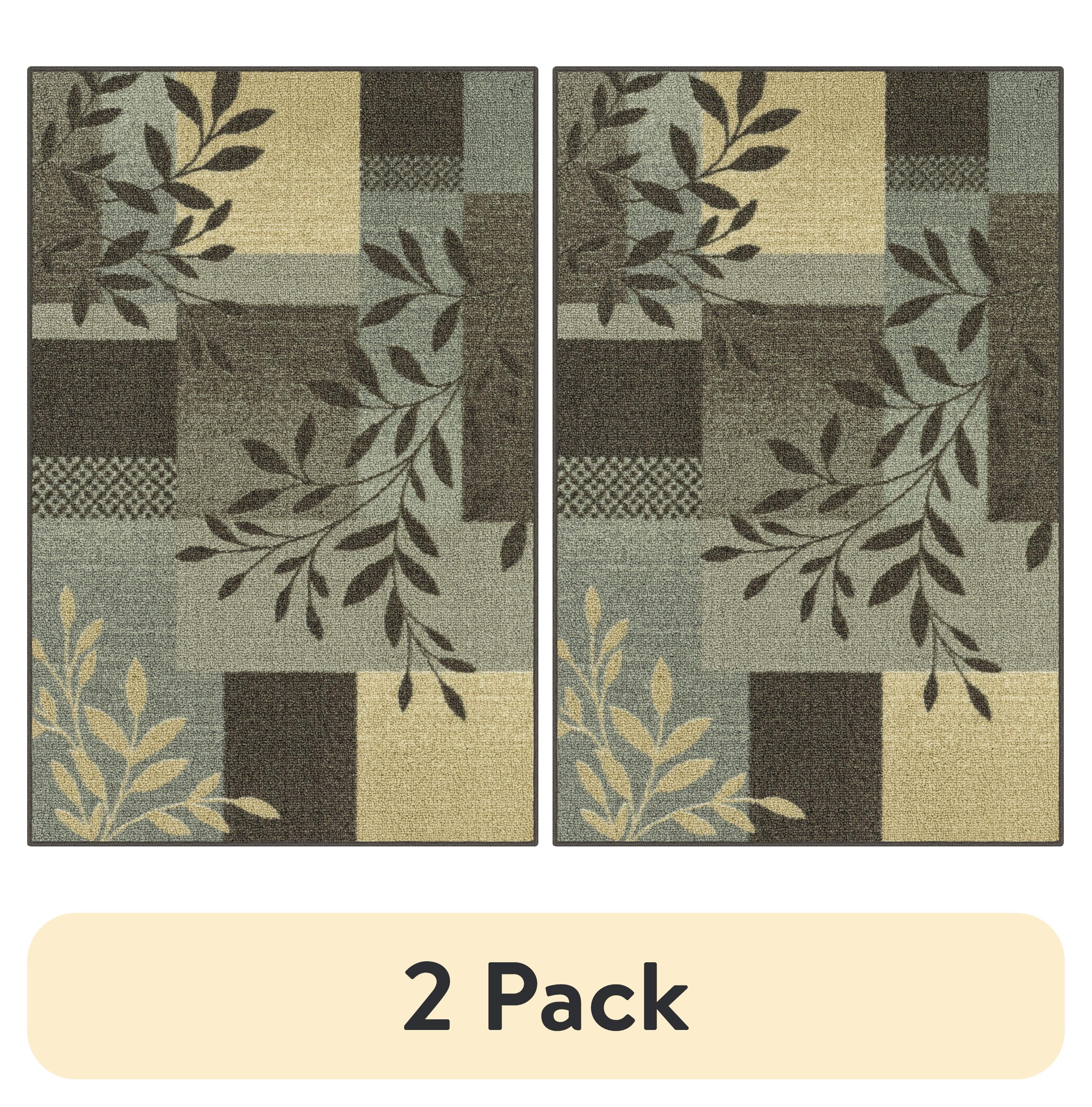 Velmora™ (2 pack) Gray Leaf Block Print Indoor Accent Rug, 2'6" x 3'10", For Home Decor