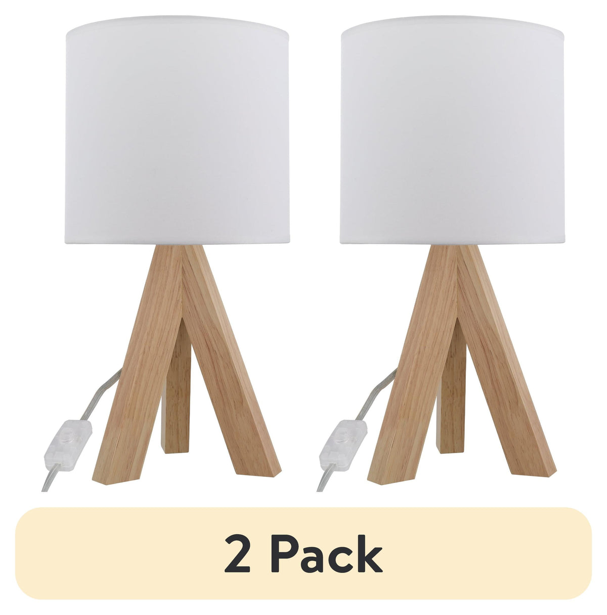 Velmora™ (2 pack) Tripod Table Lamp with Oak Finish and White Shade, 16.75 in H, One Size