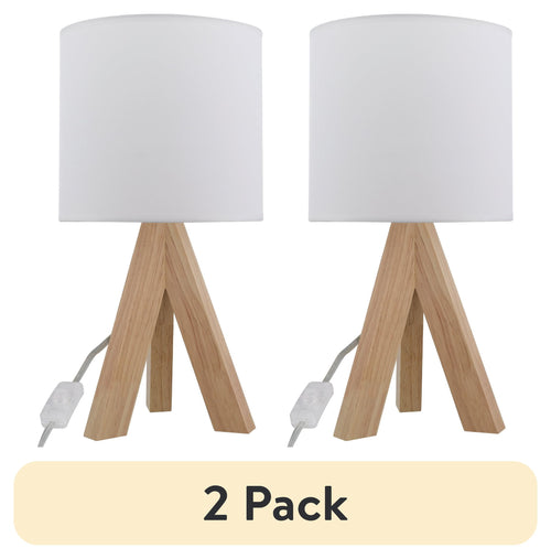 Velmora™ (2 pack) Tripod Table Lamp with Oak Finish and White Shade, 16.75 in H, One Size