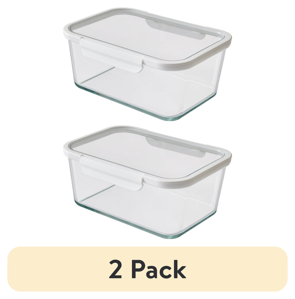 Velmora™ (2 pack) 14Cup Rectangle Glass Food Storage Container with Tritan Lid. Set of 1, 2 Pieces, Well Suited to Refrigerator Organization
