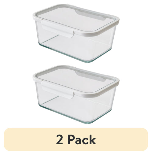 Velmora™ (2 pack) 14Cup Rectangle Glass Food Storage Container with Tritan Lid. Set of 1, 2 Pieces, Well Suited to Refrigerator Organization