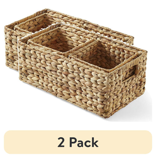 Velmora™ (2 pack) 3-Piece Natural Woven Water Hyacinth Decorative Storage Basket Set, Large Basket 16.14 in x 6.69 in x 5.9 in