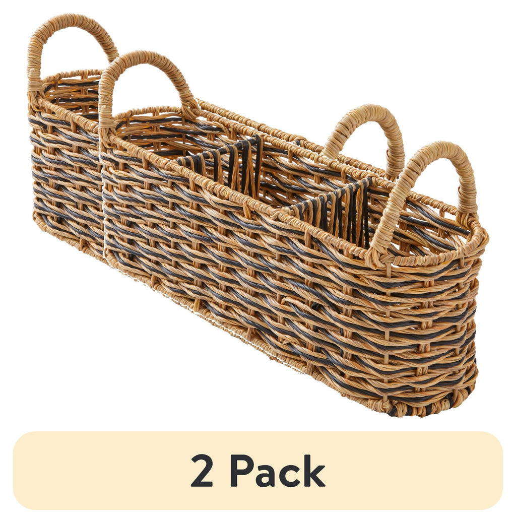 Velmora™ (2 pack) Beige & Black Resin Rattan Oval Utensil Caddy With Metal Frame