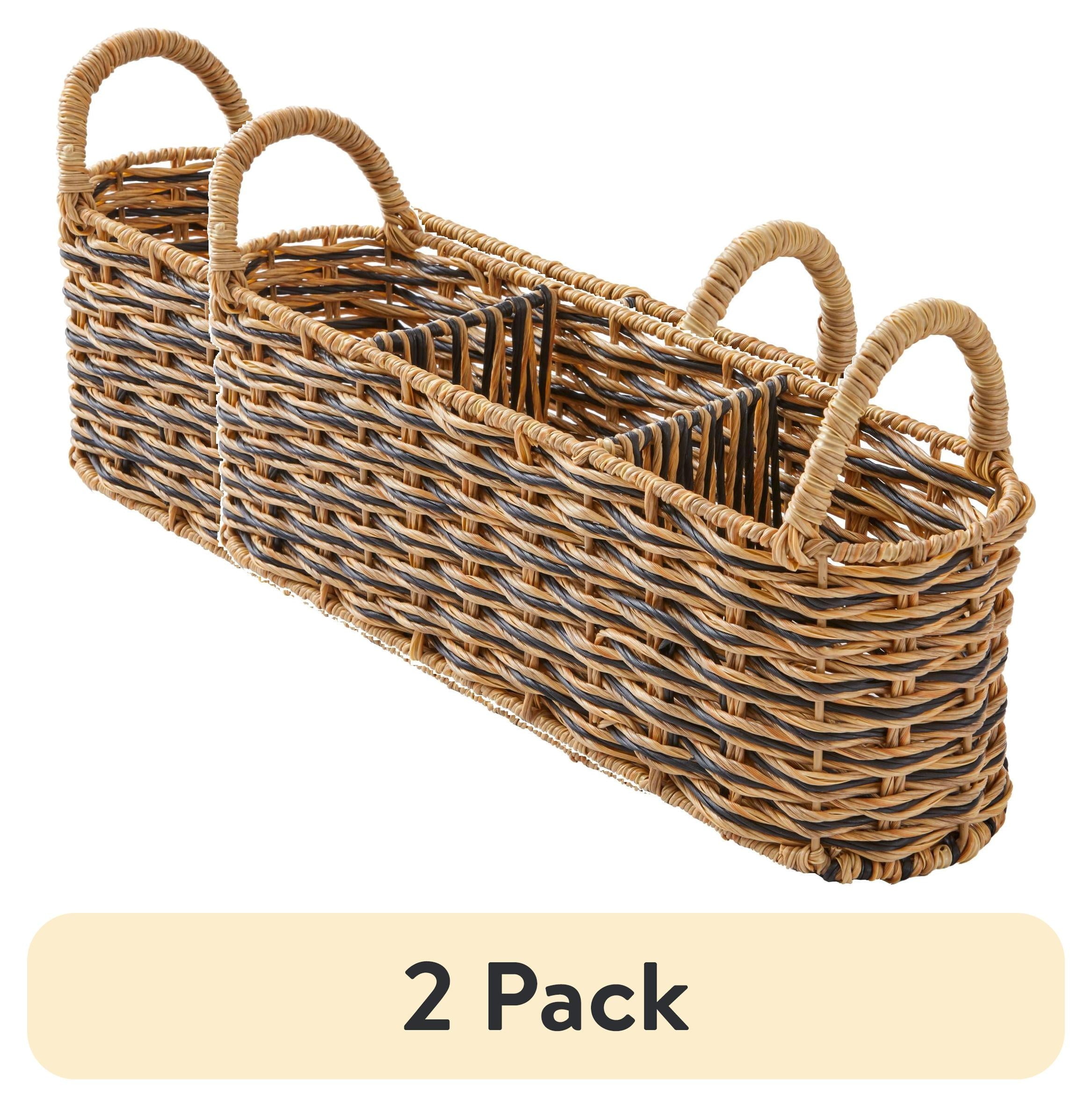 Velmora™ (2 pack) Beige & Black Resin Rattan Oval Utensil Caddy With Metal Frame