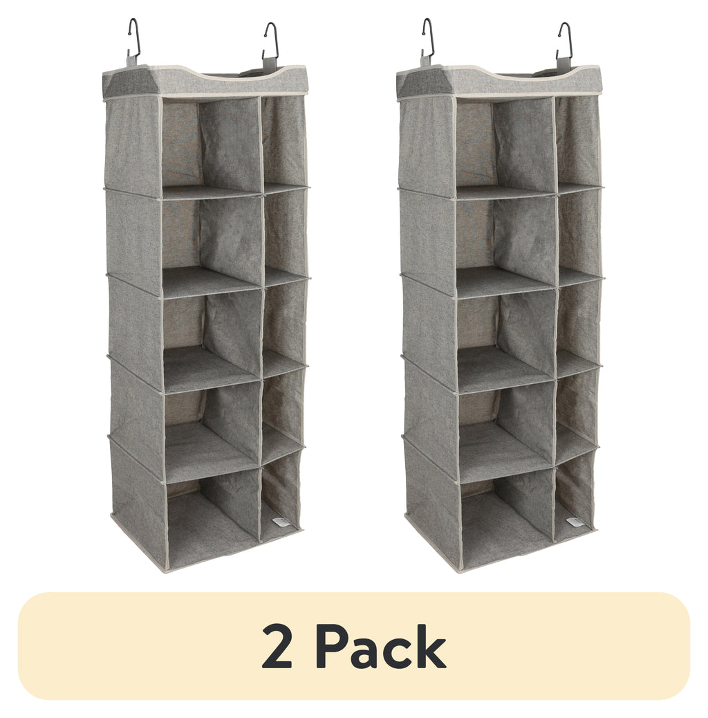 Velmora™ (2 pack) 5-Tier Hanging Closet Storage Organizer Dividers for Shoes and Clothes, 10-Compartments, Polyester & Cotton