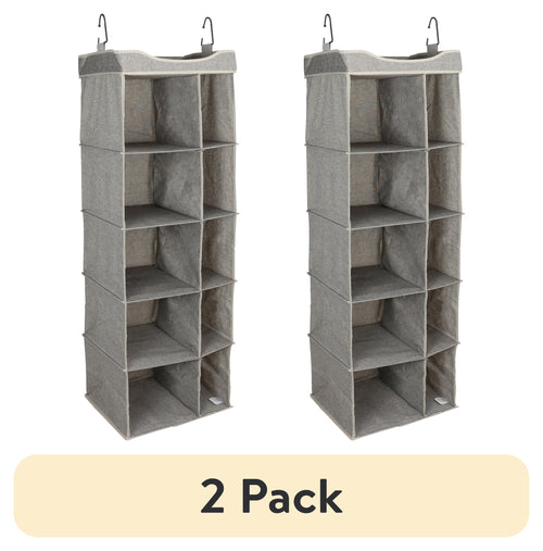 Velmora™ (2 pack) 5-Tier Hanging Closet Storage Organizer Dividers for Shoes and Clothes, 10-Compartments, Polyester & Cotton