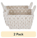 Velmora™ (2 pack) Medium White Woven Rope Decorative Storage Basket with Handles, 14.3 in x 11 in x 9 in