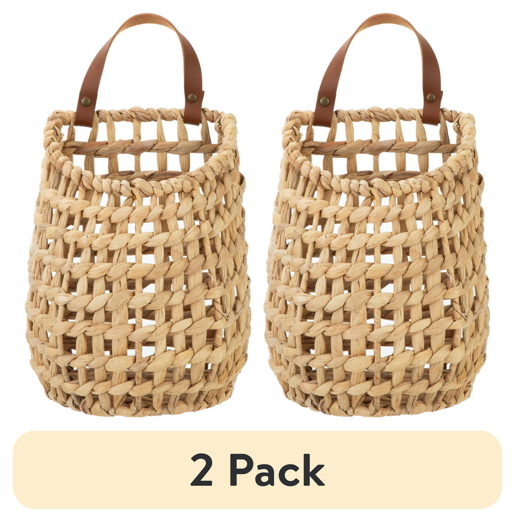 Velmora™ (2 pack) Water Hyacinth Hanging Basket with Faux Leather Strap