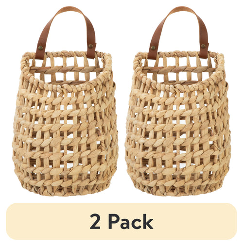 Velmora™ (2 pack) Water Hyacinth Hanging Basket with Faux Leather Strap